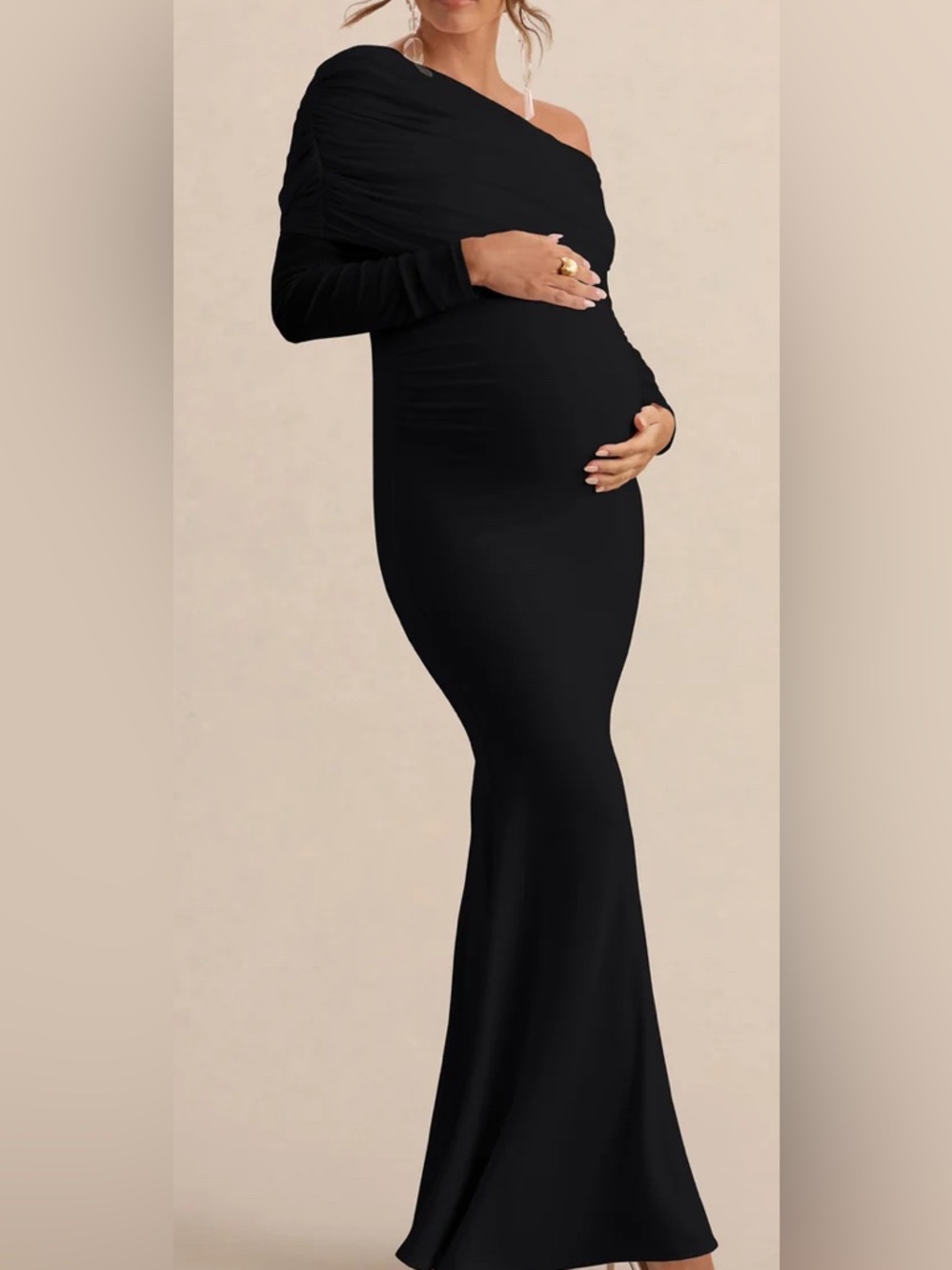 Club L London Maternity Long Sleeve Black Bodycon Maxi Dress